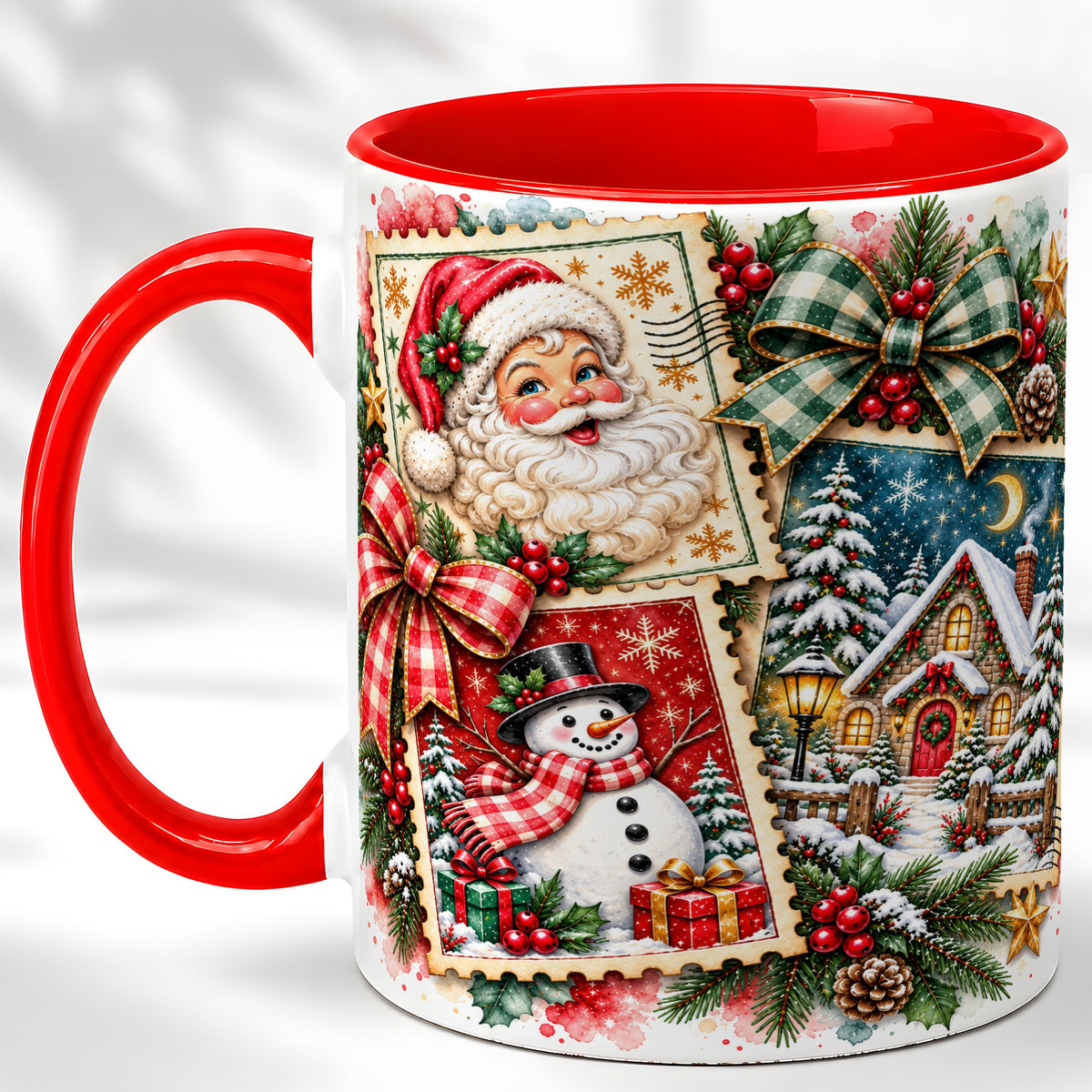 Santa Snowman Watercolor Coffee Mug, Christmas Mug, Ceramic Cup