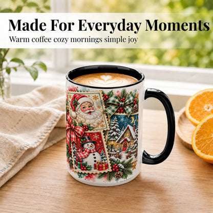 #pl[15oz|Black] Santa Snowman Watercolor Coffee Mug, Christmas Mug, Ceramic Cup