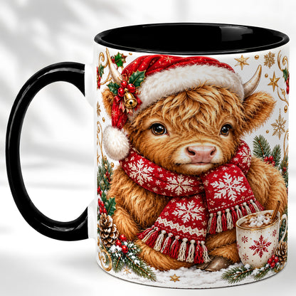 #pl[11oz|Black] Highland Cow Christmas Coffee Mug, Festive Cow Mug, Ceramic Cup