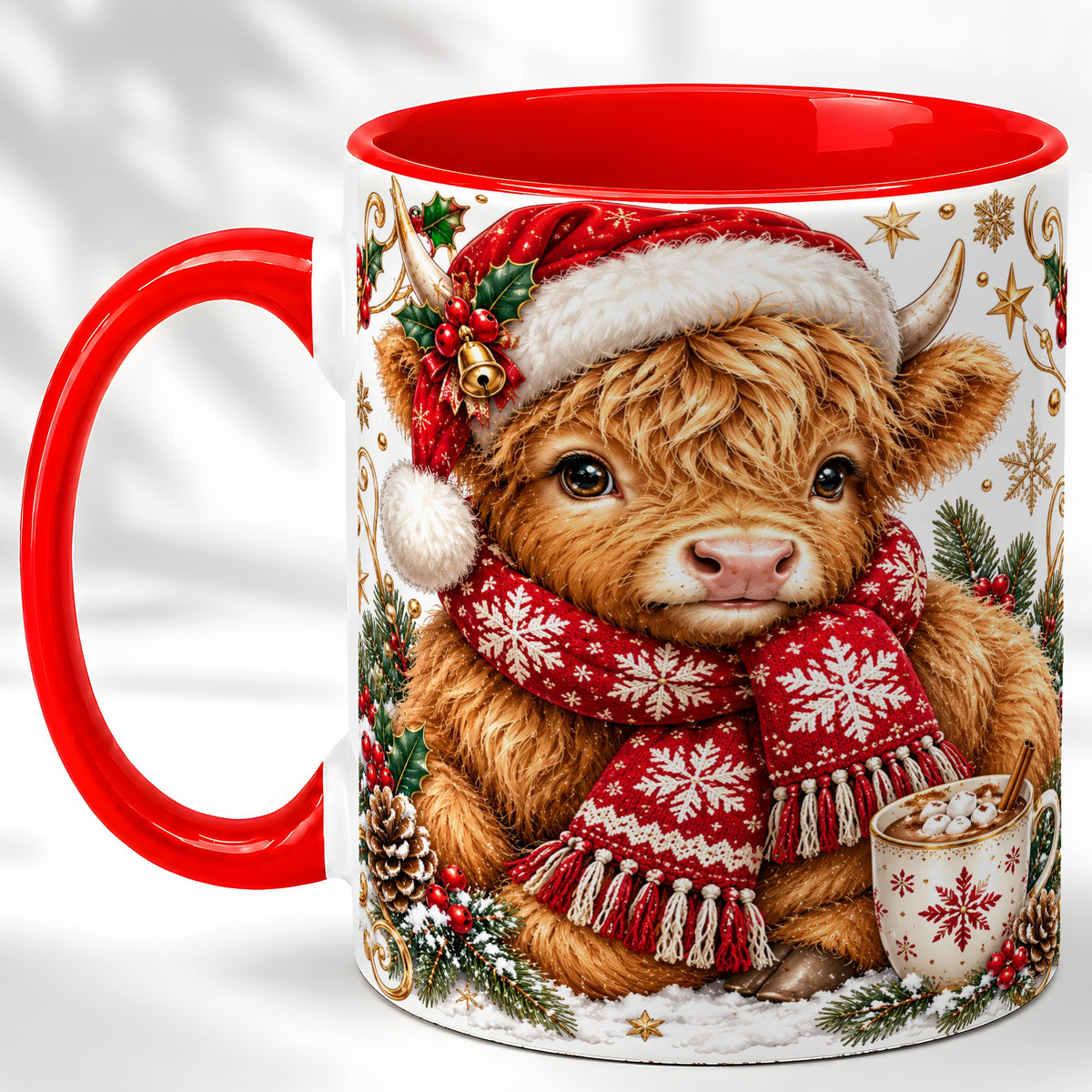 Highland Cow Christmas Coffee Mug, Festive Cow Mug, Ceramic Cup