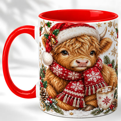 Highland Cow Christmas Coffee Mug, Festive Cow Mug, Ceramic Cup