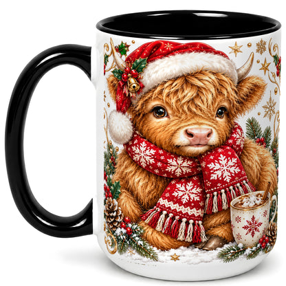 #pl[15oz|Black] Highland Cow Christmas Coffee Mug, Festive Cow Mug, Ceramic Cup