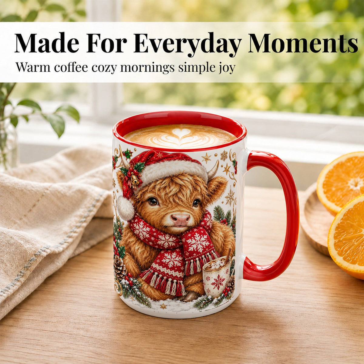 #pl[15oz|Red] Highland Cow Christmas Coffee Mug, Festive Cow Mug, Ceramic Cup