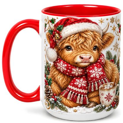 #pl[15oz|Red] Highland Cow Christmas Coffee Mug, Festive Cow Mug, Ceramic Cup