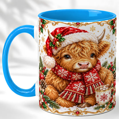 #pl[11oz|Blue] Christmas Highland Cow Coffee Mug, Festive Cow Mug, Ceramic Cup