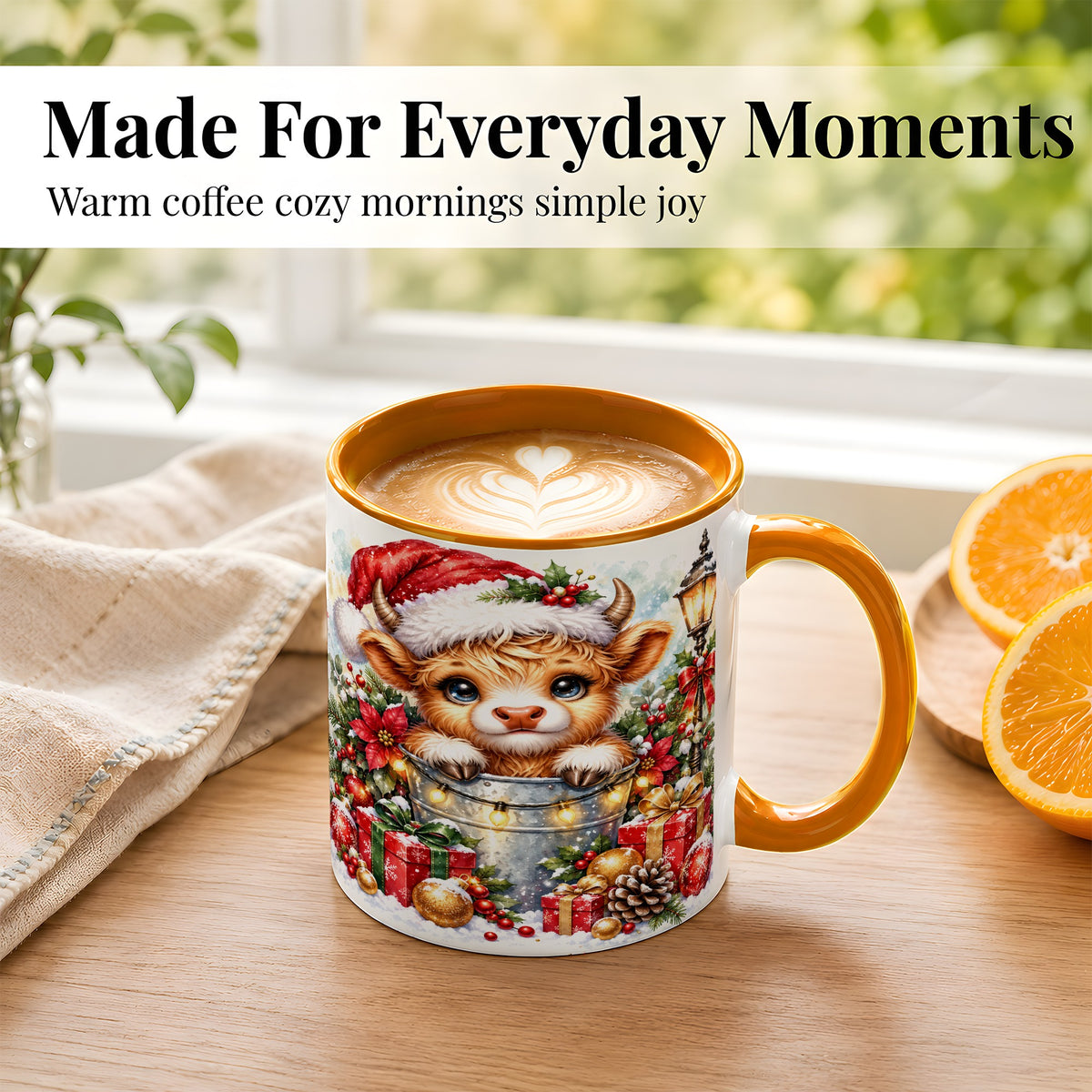 #pl[11oz|Orange] Christmas Highland Cow Coffee Mug, Winter Cow Mug, Ceramic Cup