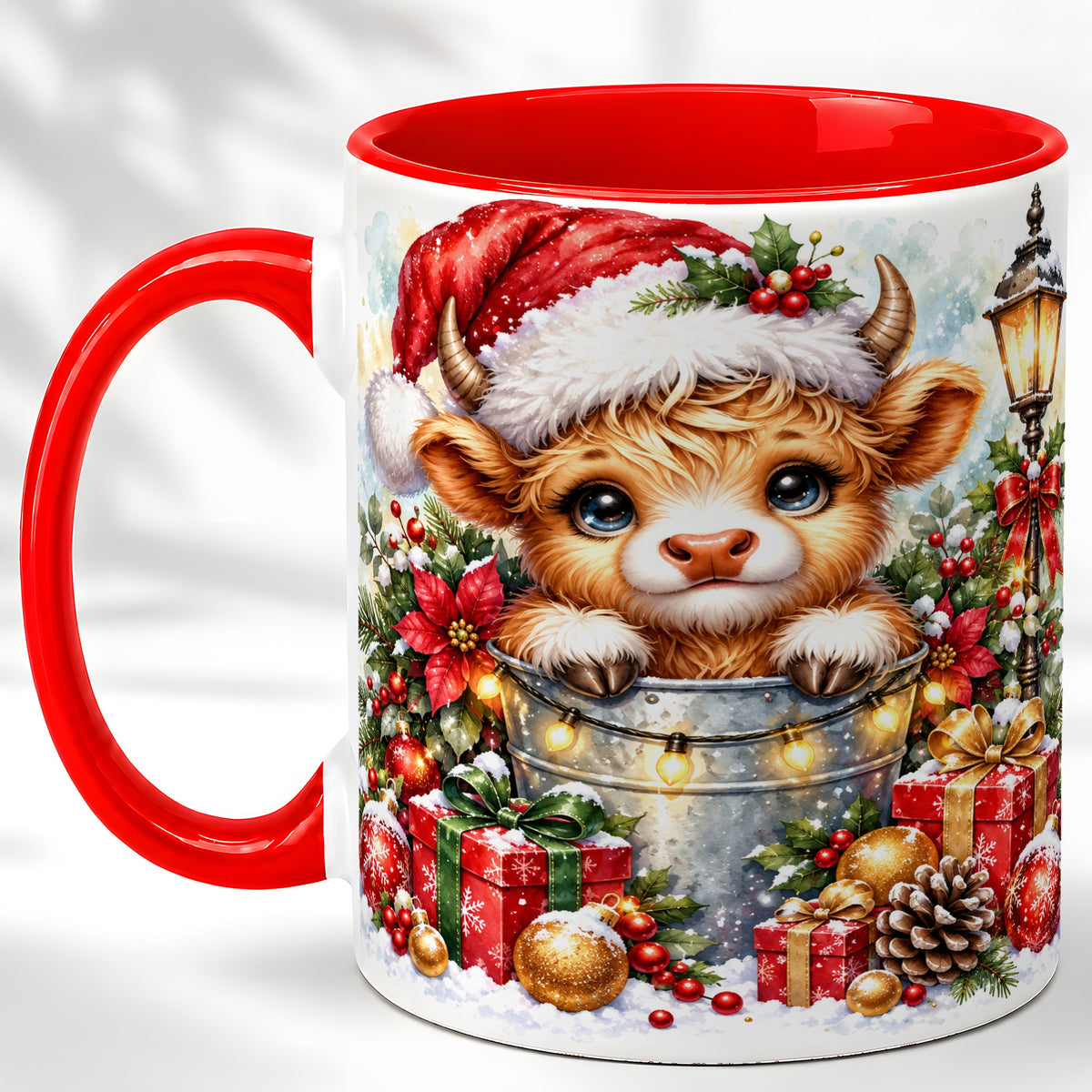 Christmas Highland Cow Coffee Mug, Winter Cow Mug, Ceramic Cup