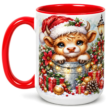 #pl[15oz|Red] Christmas Highland Cow Coffee Mug, Winter Cow Mug, Ceramic Cup