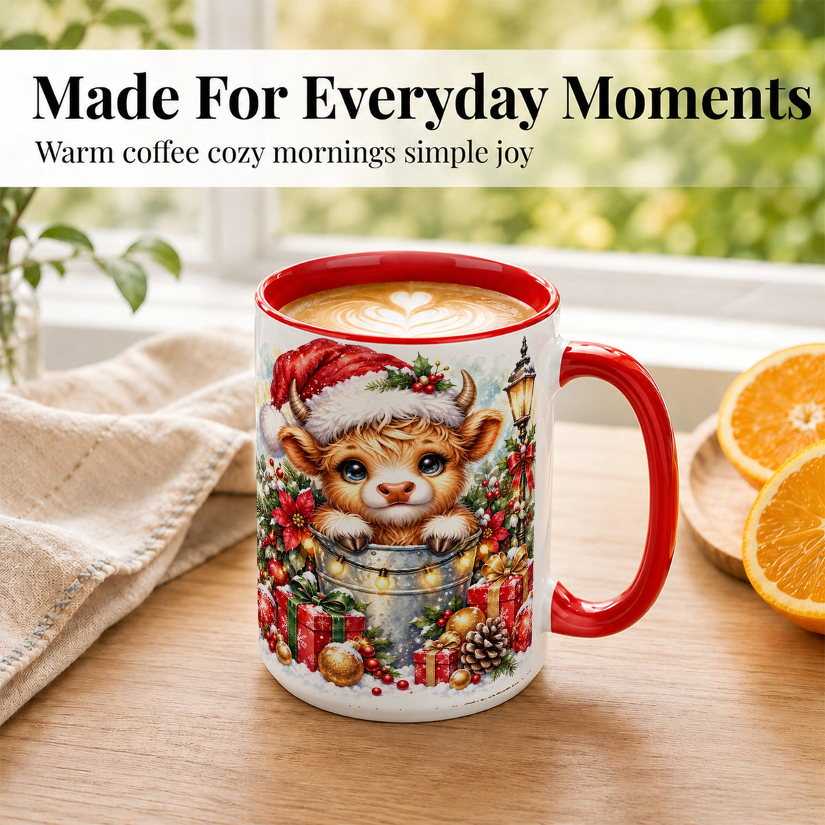 #pl[15oz|Red] Christmas Highland Cow Coffee Mug, Winter Cow Mug, Ceramic Cup