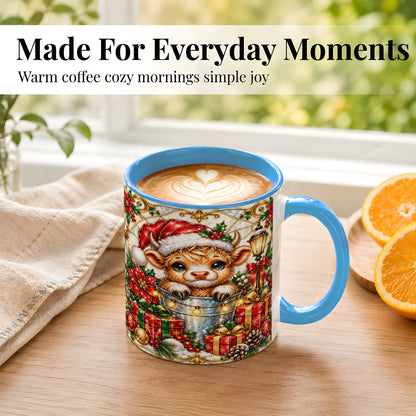 #pl[11oz|Blue] Christmas Highland Cow Coffee Mug, Ornate Cow Mug, Ceramic Cup