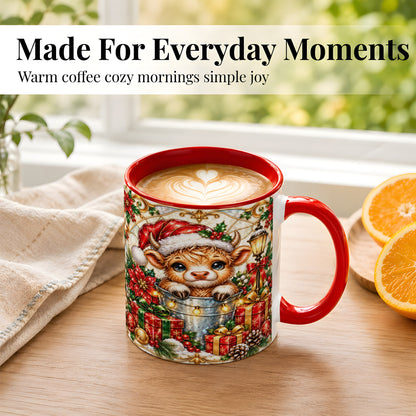 #pl[11oz|Red] Christmas Highland Cow Coffee Mug, Ornate Cow Mug, Ceramic Cup