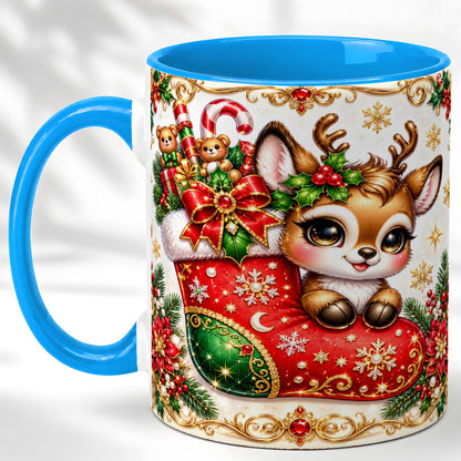 #pl[11oz|Blue] Christmas Reindeer Coffee Mug, Festive Deer Mug, Ceramic Cup
