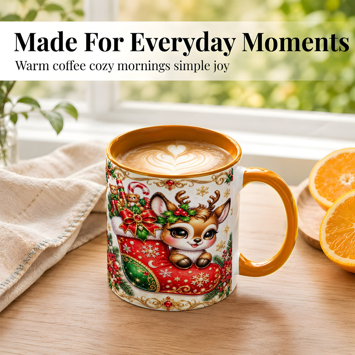 #pl[11oz|Orange] Christmas Reindeer Coffee Mug, Festive Deer Mug, Ceramic Cup