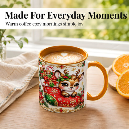 #pl[11oz|Orange] Christmas Reindeer Coffee Mug, Festive Deer Mug, Ceramic Cup