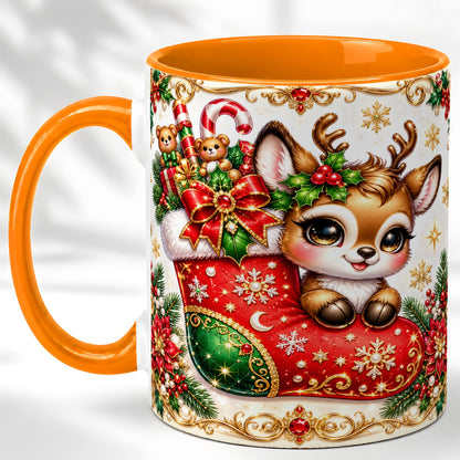 #pl[11oz|Orange] Christmas Reindeer Coffee Mug, Festive Deer Mug, Ceramic Cup
