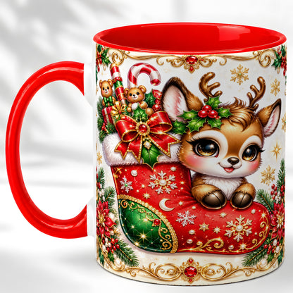 Christmas Reindeer Coffee Mug, Festive Deer Mug, Ceramic Cup