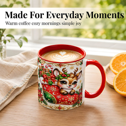 #pl[11oz|Red] Christmas Reindeer Coffee Mug, Festive Deer Mug, Ceramic Cup