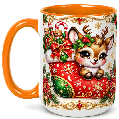 #pl[15oz|Orange] Christmas Reindeer Coffee Mug, Festive Deer Mug, Ceramic Cup