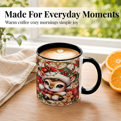 #pl[11oz|Black] Christmas Reindeer Coffee Mug, Cocoa Deer Mug, Ceramic Cup