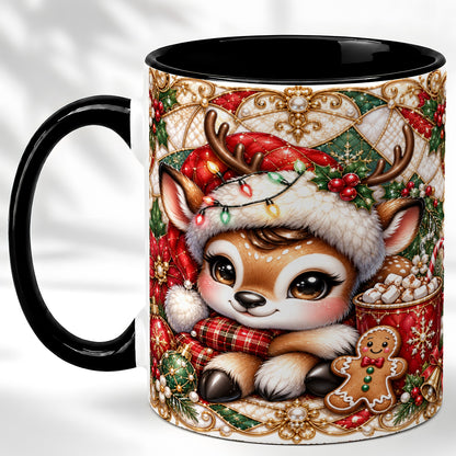 #pl[11oz|Black] Christmas Reindeer Coffee Mug, Cocoa Deer Mug, Ceramic Cup