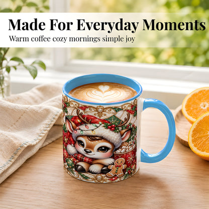 #pl[11oz|Blue] Christmas Reindeer Coffee Mug, Cocoa Deer Mug, Ceramic Cup