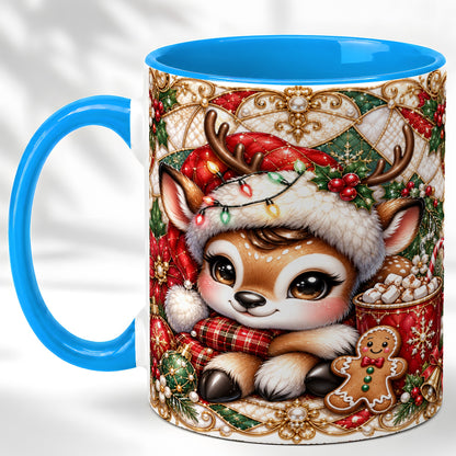 #pl[11oz|Blue] Christmas Reindeer Coffee Mug, Cocoa Deer Mug, Ceramic Cup