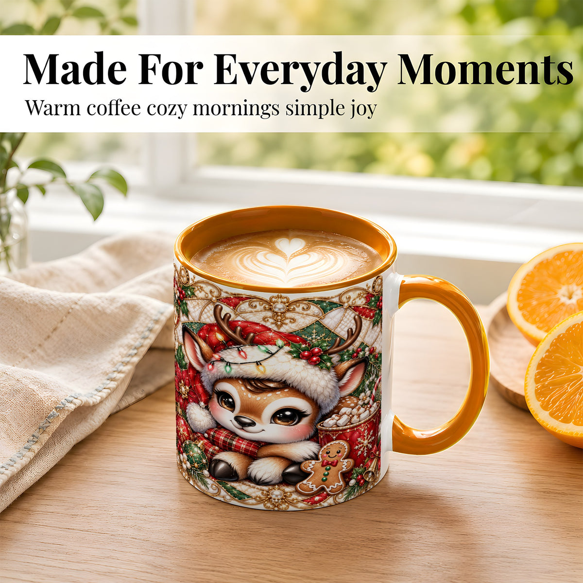 #pl[11oz|Orange] Christmas Reindeer Coffee Mug, Cocoa Deer Mug, Ceramic Cup