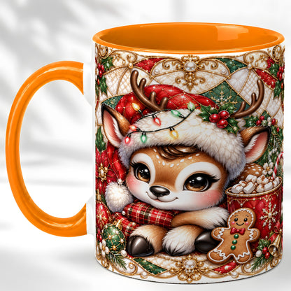 #pl[11oz|Orange] Christmas Reindeer Coffee Mug, Cocoa Deer Mug, Ceramic Cup