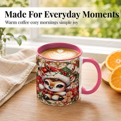 #pl[11oz|Pink] Christmas Reindeer Coffee Mug, Cocoa Deer Mug, Ceramic Cup