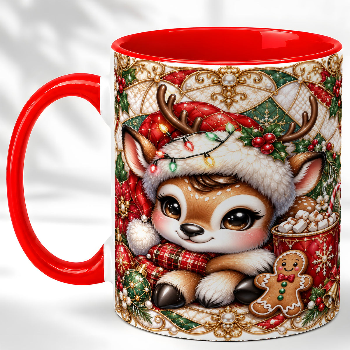 Christmas Reindeer Coffee Mug, Cocoa Deer Mug, Ceramic Cup