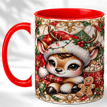 Christmas Reindeer Coffee Mug, Cocoa Deer Mug, Ceramic Cup