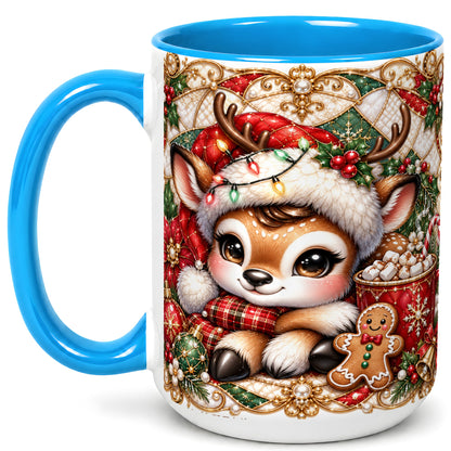 #pl[15oz|Blue] Christmas Reindeer Coffee Mug, Cocoa Deer Mug, Ceramic Cup
