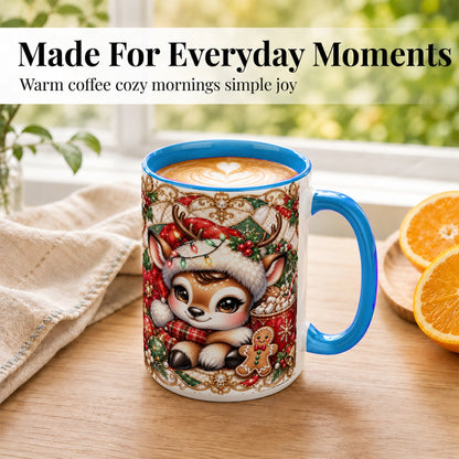 #pl[15oz|Blue] Christmas Reindeer Coffee Mug, Cocoa Deer Mug, Ceramic Cup