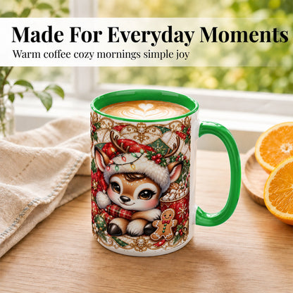 #pl[15oz|Green] Christmas Reindeer Coffee Mug, Cocoa Deer Mug, Ceramic Cup