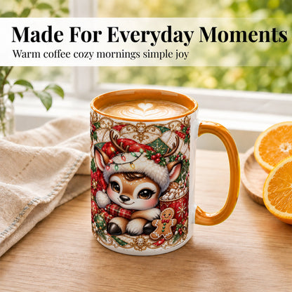 #pl[15oz|Orange] Christmas Reindeer Coffee Mug, Cocoa Deer Mug, Ceramic Cup