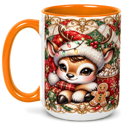 #pl[15oz|Orange] Christmas Reindeer Coffee Mug, Cocoa Deer Mug, Ceramic Cup