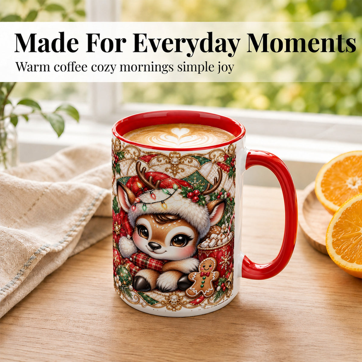 #pl[15oz|Red] Christmas Reindeer Coffee Mug, Cocoa Deer Mug, Ceramic Cup