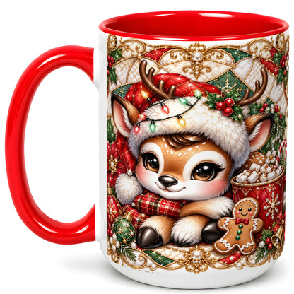 #pl[15oz|Red] Christmas Reindeer Coffee Mug, Cocoa Deer Mug, Ceramic Cup