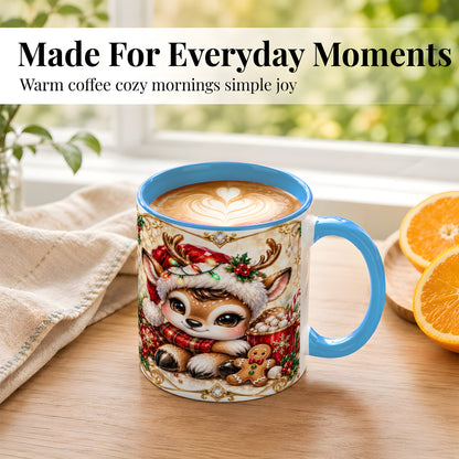 #pl[11oz|Blue] Christmas Reindeer Coffee Mug, Cocoa Deer Mug, Ceramic Cup