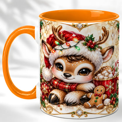#pl[11oz|Orange] Christmas Reindeer Coffee Mug, Cocoa Deer Mug, Ceramic Cup