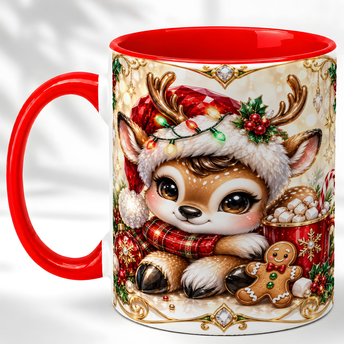 Christmas Reindeer Coffee Mug, Cocoa Deer Mug, Ceramic Cup
