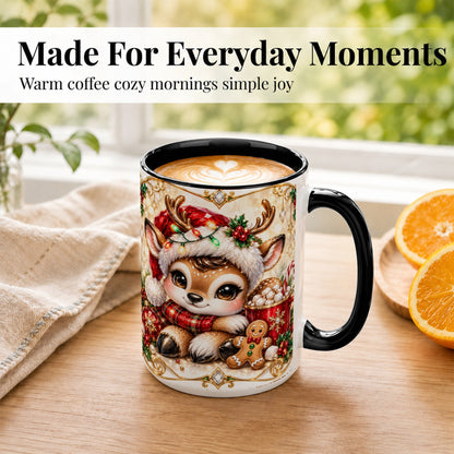 #pl[15oz|Black] Christmas Reindeer Coffee Mug, Cocoa Deer Mug, Ceramic Cup