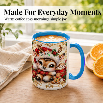 #pl[15oz|Blue] Christmas Reindeer Coffee Mug, Cocoa Deer Mug, Ceramic Cup