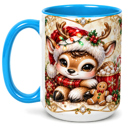 #pl[15oz|Blue] Christmas Reindeer Coffee Mug, Cocoa Deer Mug, Ceramic Cup