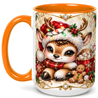 #pl[15oz|Orange] Christmas Reindeer Coffee Mug, Cocoa Deer Mug, Ceramic Cup