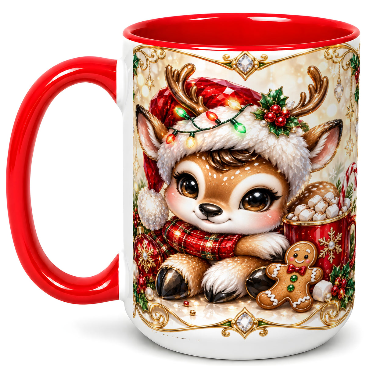 #pl[15oz|Red] Christmas Reindeer Coffee Mug, Cocoa Deer Mug, Ceramic Cup