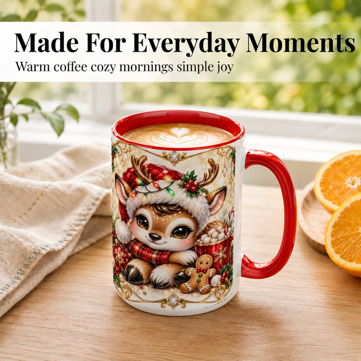 #pl[15oz|Red] Christmas Reindeer Coffee Mug, Cocoa Deer Mug, Ceramic Cup