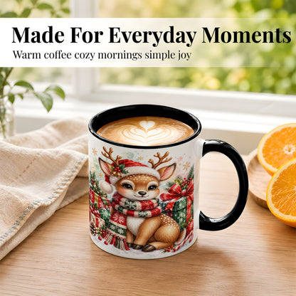 #pl[11oz|Black] Watercolor Christmas Reindeer Coffee Mug, Holiday Deer Mug, Ceramic Cup