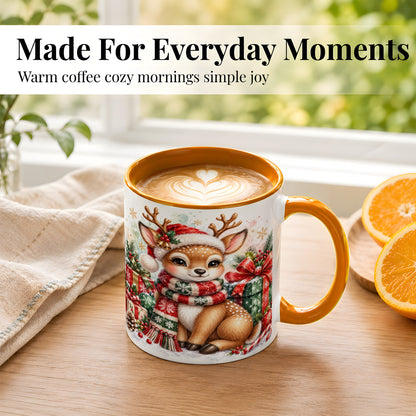 #pl[11oz|Orange] Watercolor Christmas Reindeer Coffee Mug, Holiday Deer Mug, Ceramic Cup