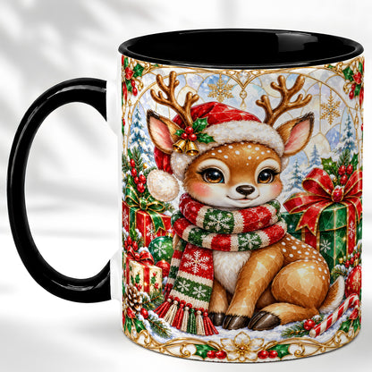 #pl[11oz|Black] Christmas Reindeer Coffee Mug, Holiday Deer Mug, Ceramic Cup